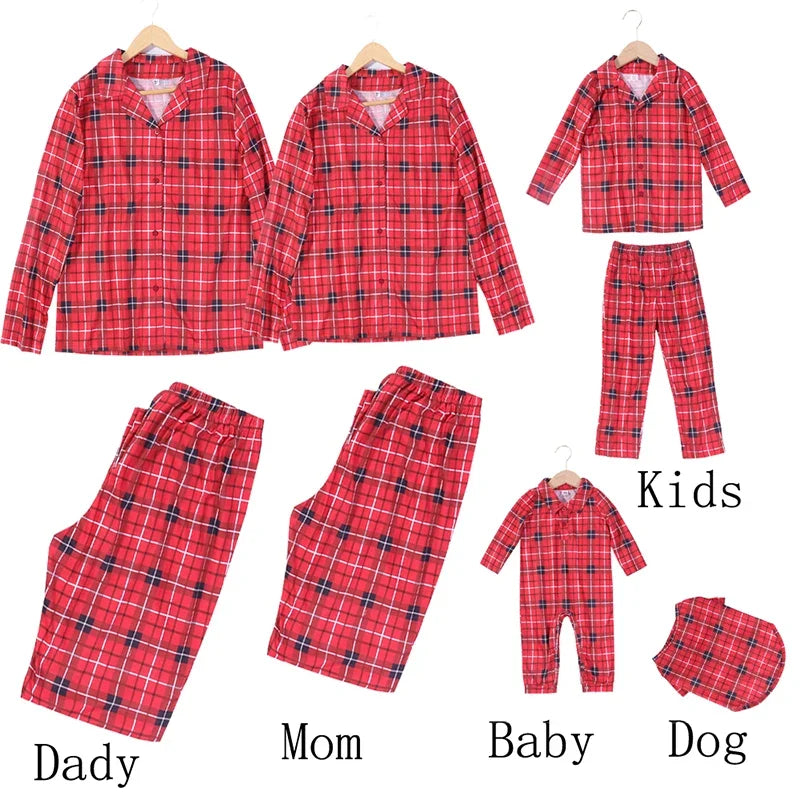 Pyjama de Noël en coton à carreaux pour la famille, mère, père, bébé, enfants et chiens