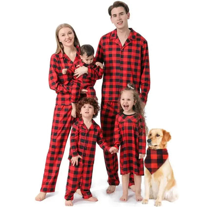 Pyjama de Noël en coton à carreaux pour la famille, mère, père, bébé, enfants et chiens