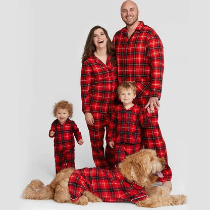 Pyjama de Noël en coton à carreaux pour la famille, mère, père, bébé, enfants et chiens